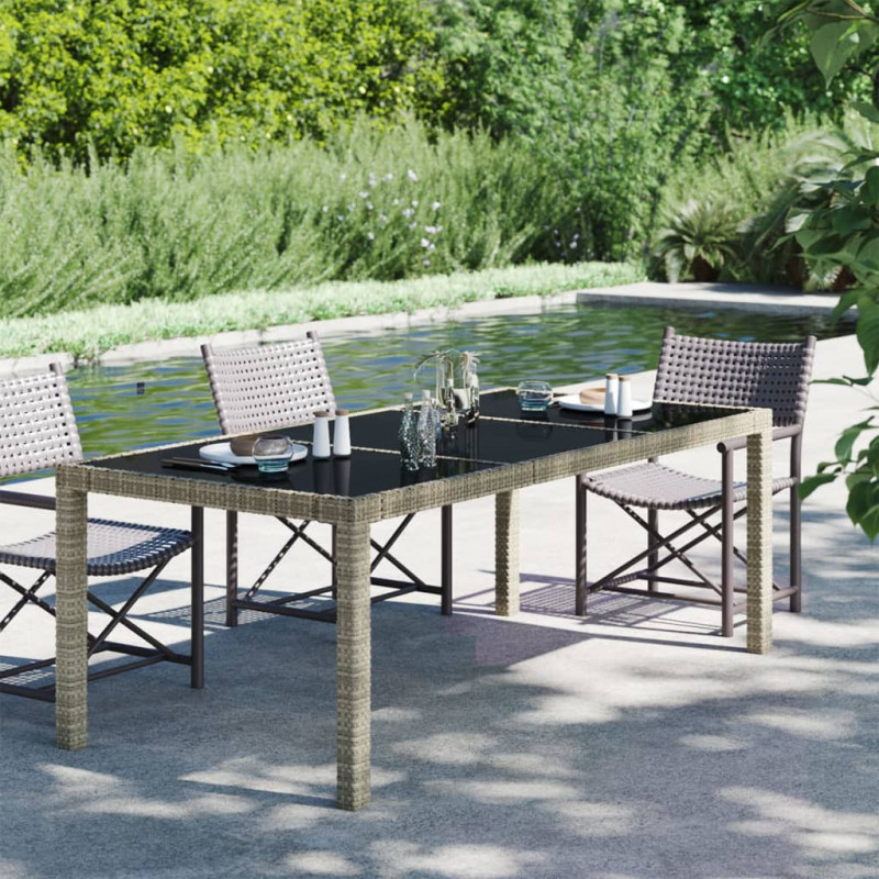 Gartentisch Grau 190x90x75 cm Gehärtetes Glas und Poly Rattan