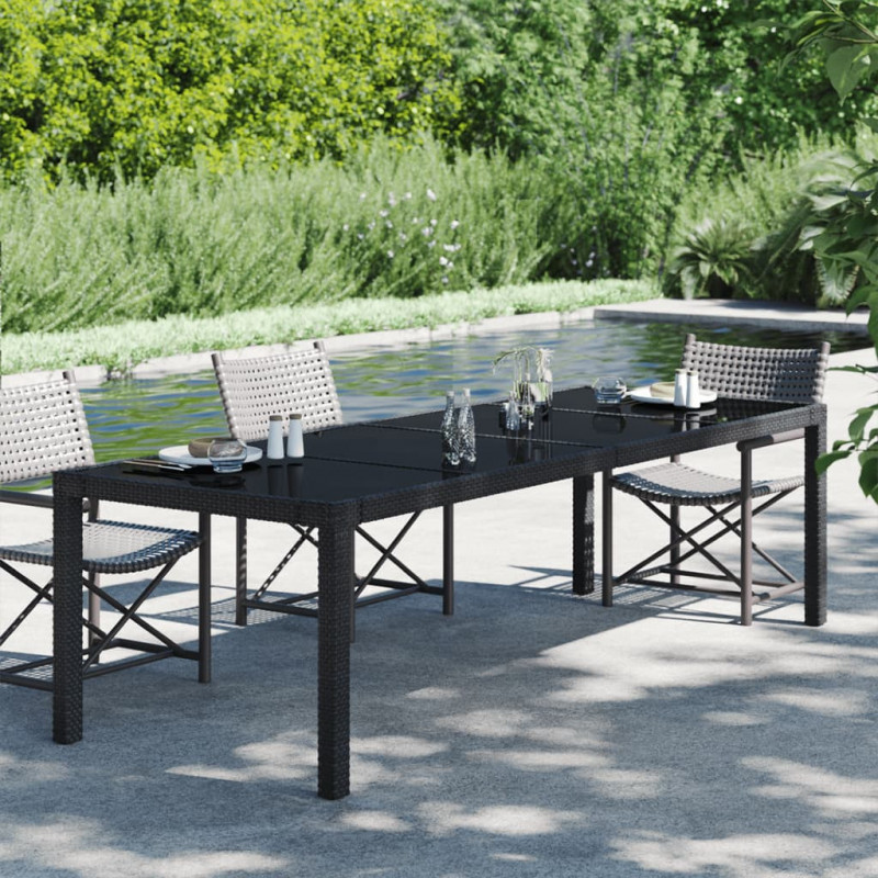 Gartentisch Schwarz 250x100x75 cm Gehärtetes Glas Poly Rattan