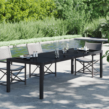 Gartentisch Schwarz 250x100x75 cm Gehärtetes Glas Poly Rattan