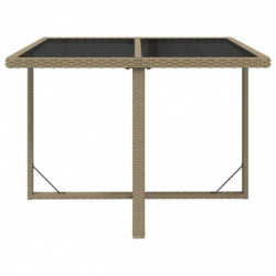 Gartentisch Beige 109x107x74 cm Poly Rattan und Glas