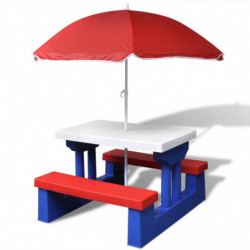 Kinder-Picknicktisch mit Bänken Sonnenschirm Mehrfarbig