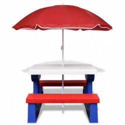 Kinder-Picknicktisch mit Bänken Sonnenschirm Mehrfarbig