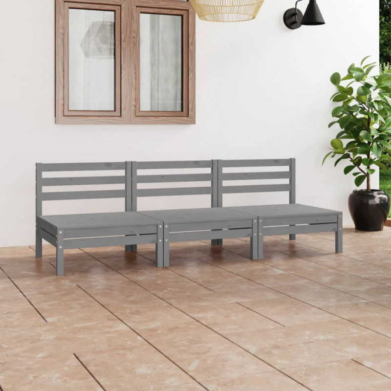 3-tlg. Garten-Lounge-Set Can Grau Kiefer Massivholz