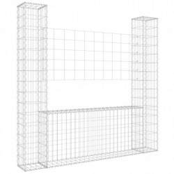 Gabionenkorb U-Form mit 2 Säulen Eisen 140x20x150 cm