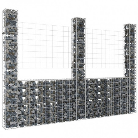 Gabionenkorb U-Form mit 3 Säulen Eisen 260x20x200 cm