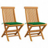 Gartenstühle mit Grünen Kissen 2 Stk. Massivholz Teak