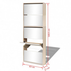 Schuhschrank mit 5 Fächern Spiegel Eiche 63×17×169,5 cm