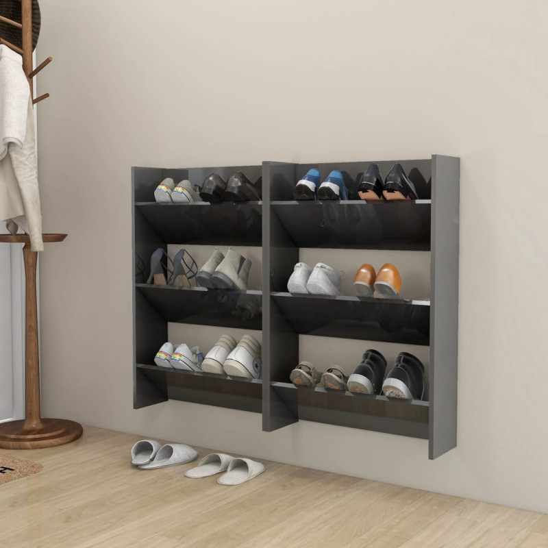 Wand-Schuhschränke 2 Stk. Hochglanz-Grau 60x18x90 cm Spanplatte