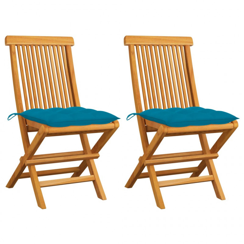Gartenstühle mit Hellblauen Kissen 2 Stk. Massivholz Teak