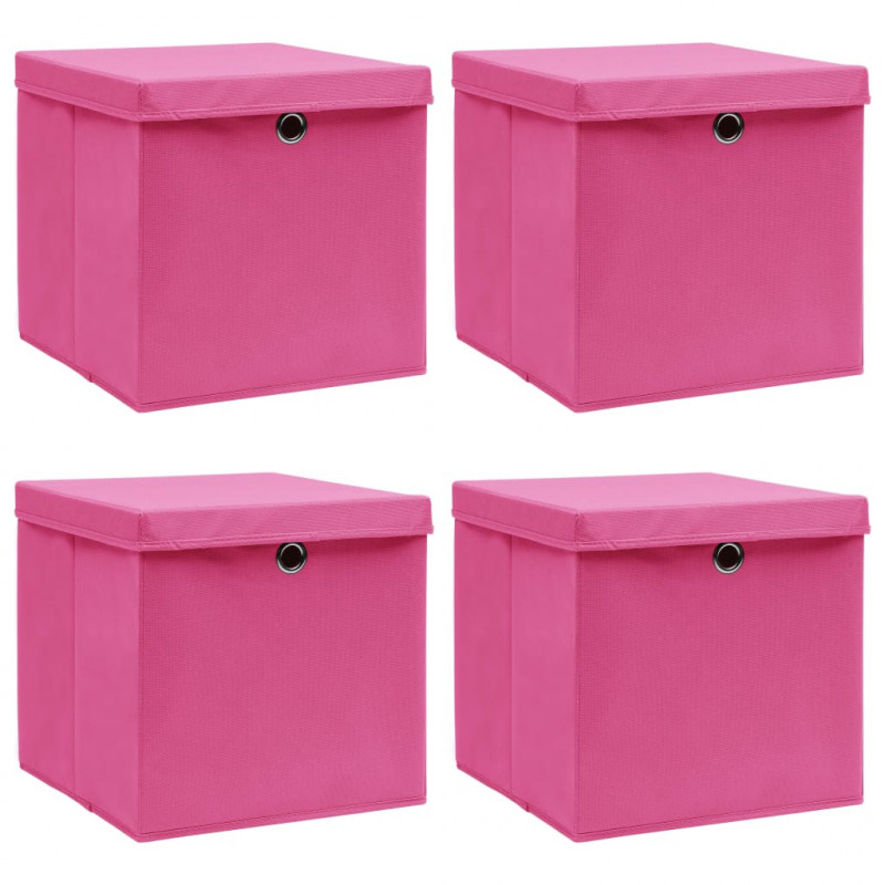 Aufbewahrungsboxen mit Deckel 4 Stk. Rosa 32×32×32cm Stoff