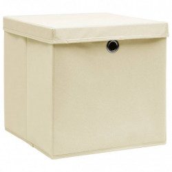 Aufbewahrungsboxen mit Deckel 10 Stk. Creme 32x32x32 cm Stoff