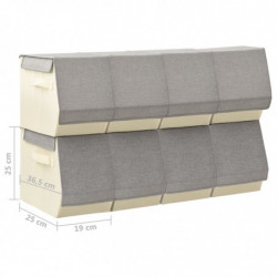Aufbewahrungsboxen mit Deckel 8 Stk. Stapelbar Stoff Grau Creme