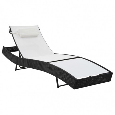 Sonnenliege mit Auflage Poly Rattan Schwarz