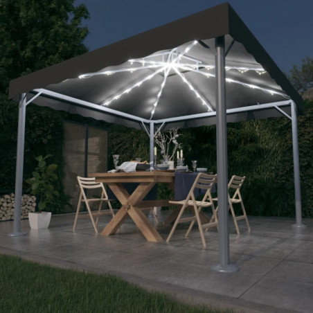 Pavillon mit LED-Lichterkette 300x300 cm Anthrazit Aluminium