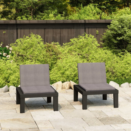 Gartenstühle mit Auflagen 2 Stk. Kunststoff Grau