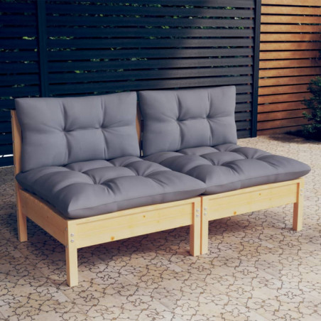 2-Sitzer-Gartensofa Antina mit Grauen Kissen Massivholz Kiefer