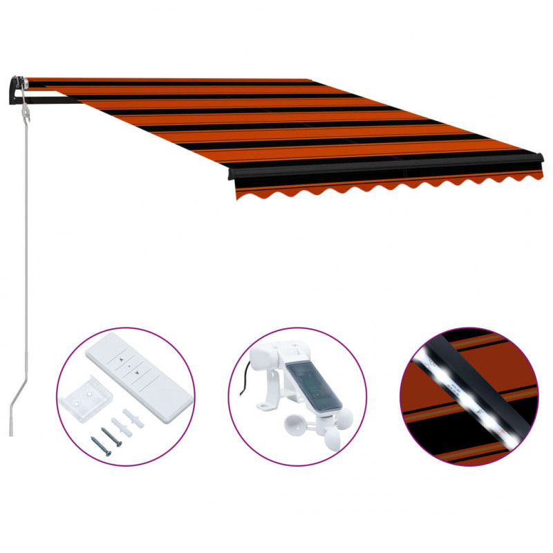 Einziehbare Markise mit Windsensor & LED 350x250cm Orange Braun