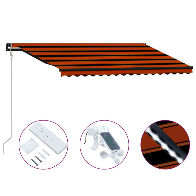 Einziehbare Markise mit Windsensor & LED 400x300cm Orange Braun