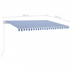 Gelenkarmmarkise Einziehbar mit LED 400x300 cm Blau und Weiß