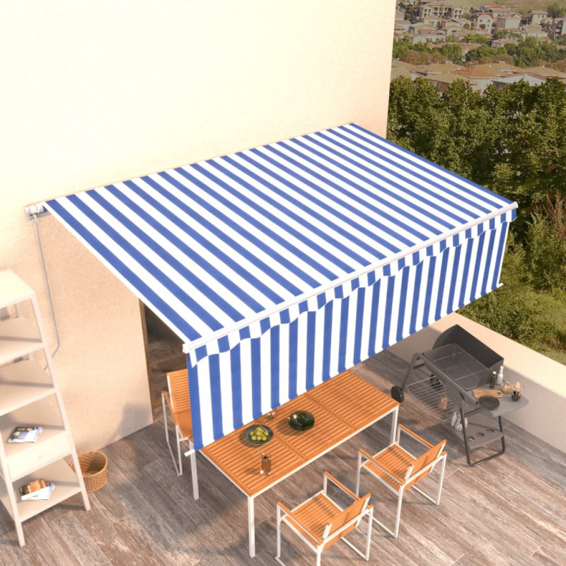 Gelenkarmmarkise Einziehbar mit Jalousie 5x3 m Blau und Weiß