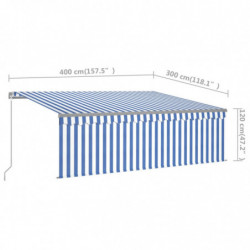Gelenkarmmarkise Einziehbar mit Jalousie 4x3 m Blau und Weiß