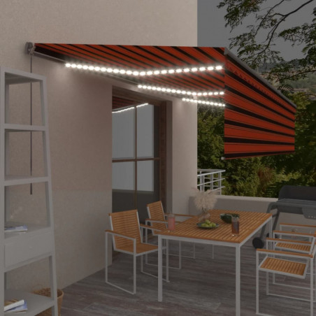 Gelenkarmmarkise Einziehbar mit Jalousie LED 6x3 m Orange Braun