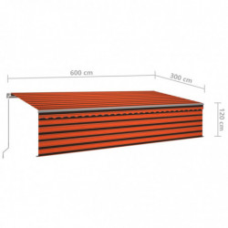 Gelenkarmmarkise Automatisch mit Jalousie 6x3 m Orange Braun