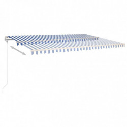 Gelenkarmmarkise Einziehbar mit LED 500x300 cm Blau und Weiß
