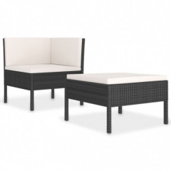 2-tlg. Garten-Lounge-Set Asya mit Auflagen Poly Rattan Schwarz