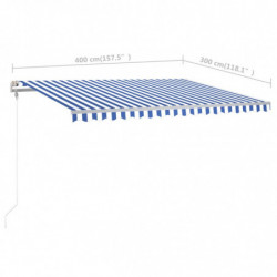 Gelenkarmmarkise Einziehbar mit Pfosten 4x3 m Blau und Weiß