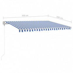 Gelenkarmmarkise Einziehbar mit Pfosten 4,5x3 m Blau und Weiß