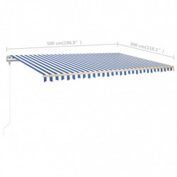 Gelenkarmmarkise Einziehbar mit Pfosten 5x3 m Blau & Weiß