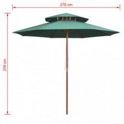 Doppeldeck Sonnenschirm 270×270 cm Holzstange Grün