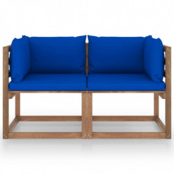 Garten-Palettensofa Timur 2-Sitzer mit Kissen Blau Kiefernholz