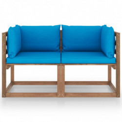 Garten-Palettensofa Tineke 2-Sitzer mit Kissen Hellblau Kiefernholz