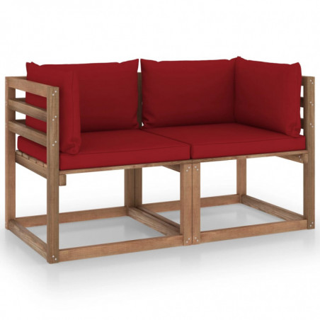 Garten-Palettensofa Tinka 2-Sitzer mit Kissen Weinrot Kiefernholz