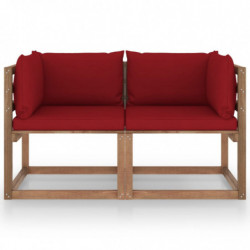 Garten-Palettensofa Tinka 2-Sitzer mit Kissen Weinrot Kiefernholz