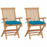 Gartenstühle mit Hellblauen Kissen 2 Stk. Massivholz Teak