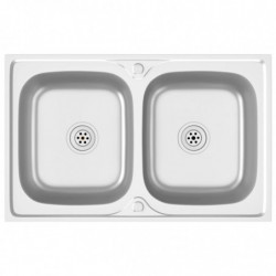 Küchenspüle mit Doppelbecken Silbern 800x500x155 mm Edelstahl