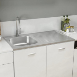 Küchenspüle mit Abtropfset Silbern 1000x600x155 mm Edelstahl