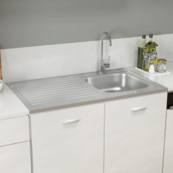 Küchenspüle mit Abtropfset Silbern 1000x600x155 mm Edelstahl