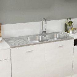 Küchenspüle mit Doppelbecken Silbern 1200x500x155 mm Edelstahl