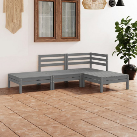 4-tlg. Garten-Lounge-Set Fin Grau Massivholz Kiefer