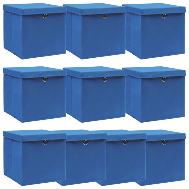 Aufbewahrungsboxen mit Deckel 10 Stk. Blau 32×32×32 cm Stoff