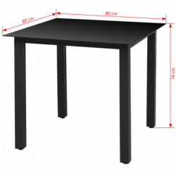 Garten-Esstisch Glas Aluminium 80 x 80 x 74 cm Schwarz