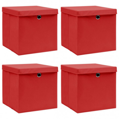 Aufbewahrungsboxen mit Deckel 4 Stk. Rot 32×32×32cm Stoff