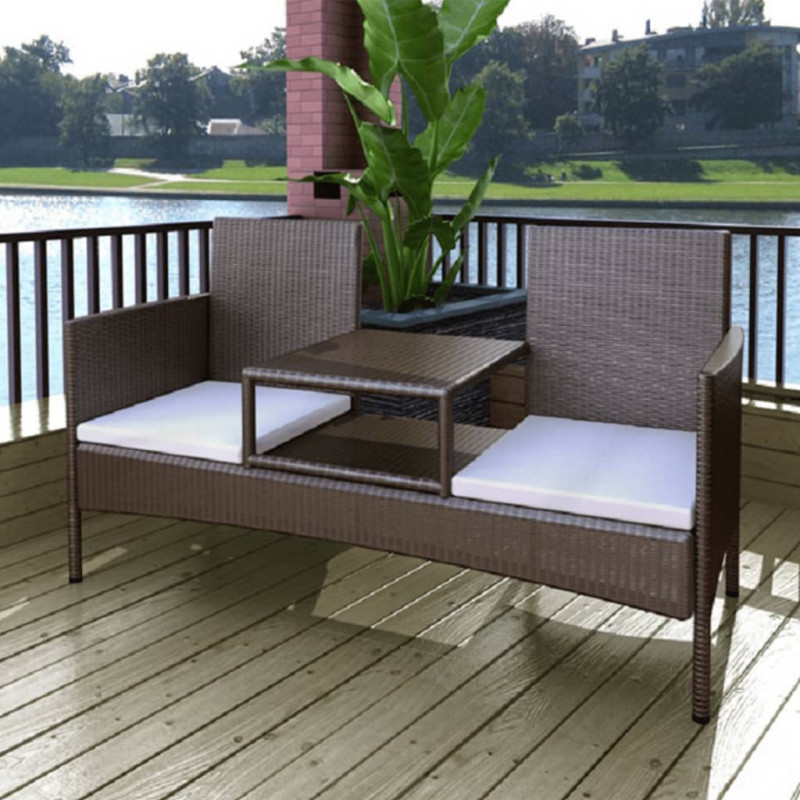 2-Sitzer-Gartensofa mit Teetisch Poly Rattan Braun