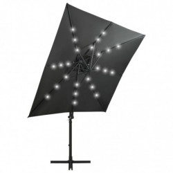 Ampelschirm mit Mast und LED-Leuchten Anthrazit 250 cm