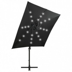 Ampelschirm mit Mast und LED-Leuchten Schwarz 250 cm
