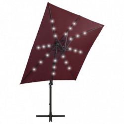 Ampelschirm mit Mast und LED-Leuchten Bordeauxrot 250 cm